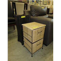Bamboo umbrella stand & 2 drawer wicker cabinet