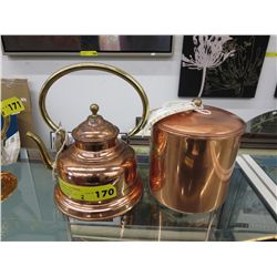 Copper tea kettle & canister w/ brass handles