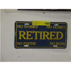 License plated reading "Retired"