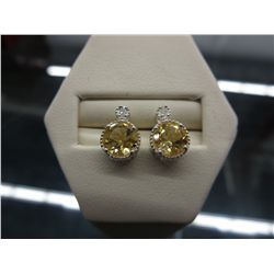 Yellow citrine & diamond filigree stud earrings