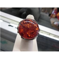Estate stainless steel reconstituted amber ring