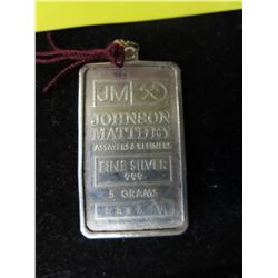 5g .999 silver bar set in a silver bezel
