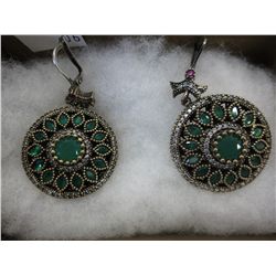 Pair of silver plated emerald & crystal earrings