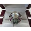 Image 1 : Pearl & gemstone silver dinner ring