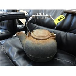 Antique cast iron kettle with vintage handle
