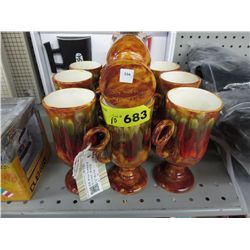 6 Kiln glazed pottery mugs