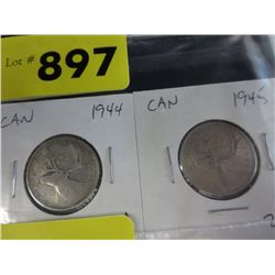 1944 & 1945 CDN 25 cent coins .800 silver