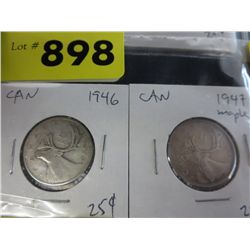 1944 & 1945 CDN 25 cent coins .800 silver
