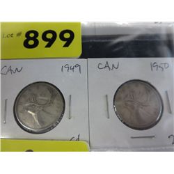 1949 & 1950 CDN 25 cent coins .800 silver