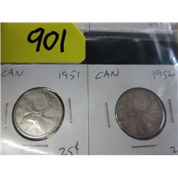 1961 & 1963 CDN 25 cent coins .800 silver