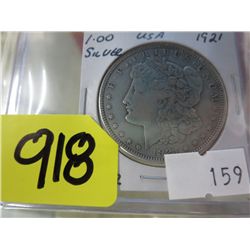 1921 USA  Morgan Silver Dollar .900 Silver