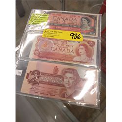 Last 3 issues CDN $2 bank notes 1954, 1974, 1986