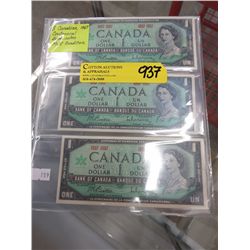 3 CDN Centennial $1 bank notes - Mint