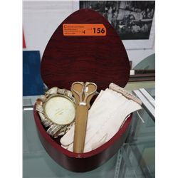 Heart shaped box & vintage gloves, etc