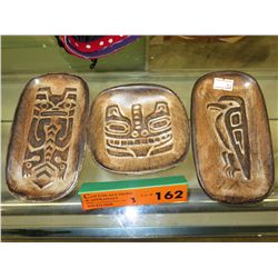 3 Haida red clay dishes - Bottom signed