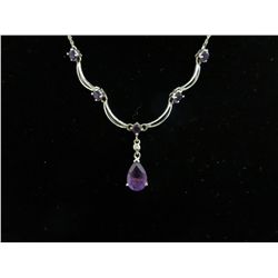 14KT Gold Amethyst & Diamond Lavaliere Necklace