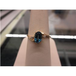 14KT yellow gold blue topaz & diamond ring