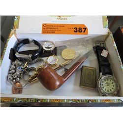 Cigar box containing collectible items