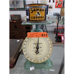 Vintage scale & Sanka coffee tin