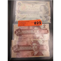 2x 1973 CDN $1 bills & 2x 1986 $2 bills