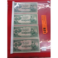 4x Uncirculated 1 Rupee WWII Japanese bills