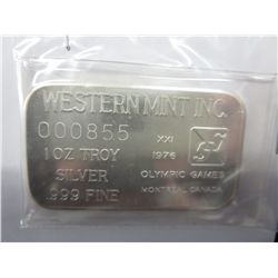 Rare 1975 Montreal Olympics 1 oz. .999 silver bar