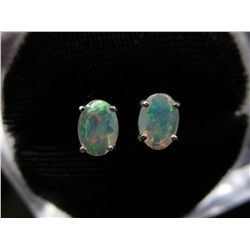 Ethiopian opal stud earrings in silver