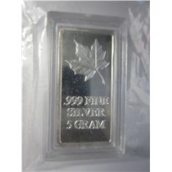 5 gram .999 fine silver Maple Leaf bar