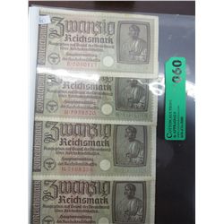 4 WWII Nazi German Eagle & Swastika bills