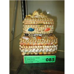 2 Shell covered trinket boxes - 1 musical