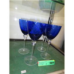 4 Cobalt Blue/Clear wine glasses