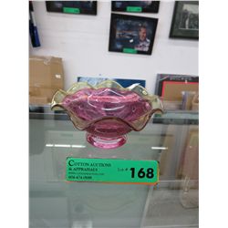 Vintage pink to green art glass dish