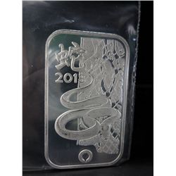 2013 Year of Snake motif silver bar