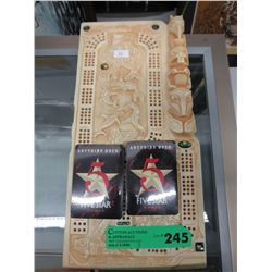 First nation carved crib board w/ abalone inlay
