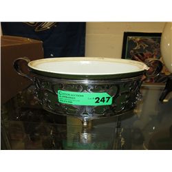 Vintage glazed ceramic dish in plated holder