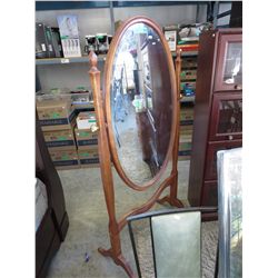 Wood framed oval cheval mirror