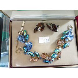 Vintage rhinestone & acrylic bracelet & earrings