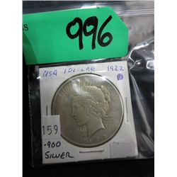 1922 USA .900 silver Peace dollar