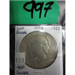 1923 USA .900 silver Peace dollar