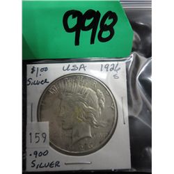1926 USA .900 silver Peace dollar