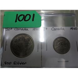 1940 CDN .800 silver 50 cent  coin & nickel