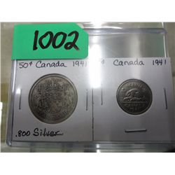 1941 CDN .800 silver 50 cent  coin & nickel