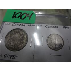 1944 CDN silver 50 cent  coin & chrome nickel