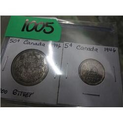 1946 CDN silver 50 cent  coin & nickel