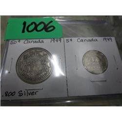 1949 CDN silver 50 cent  coin & nickel