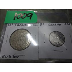 1952 CDN silver 50¢ coin & chrome nickel