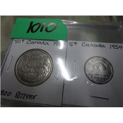 1954 CDN silver 50¢ coin & chrome nickel