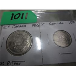 1955 CDN silver 50¢ coin & chrome nickel
