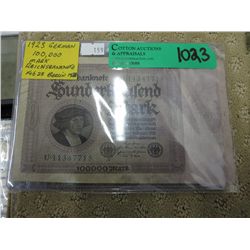 1923 Germany 100,000 Mark Reichsbanknote
