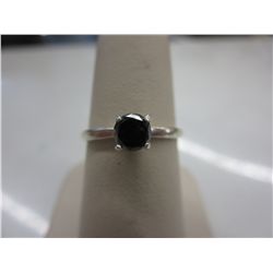 Genuine black diamond round cut solitaire ring
